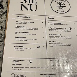 Menu options