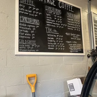 Coffee and tea menu