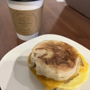 Breakfast Sandwich and Cafe Au Lait