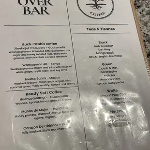 Coffee and tea options