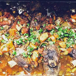 a dish of meat and vegetables