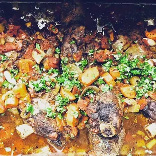 a dish of meat and vegetables