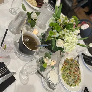 Caesar Salad, Fettuccine Alfredo, Rib Eye
