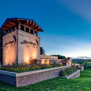 Signature momument entering Heritage Eagle Bend Golf Club off of Heritage Parkway.