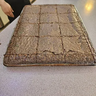 Cutting brownies and baking cookies