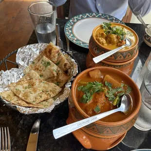 Garlic Cilantro Naan, Chicken Vindaloo, Chicken Tikka Masala