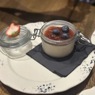 - White Chocolate Panna Cotta (White chocolate and vanilla panna cotta with berry compote) $11