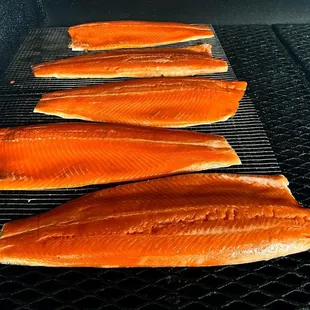 Steelhead trout, cold smoked then pan seared to order.