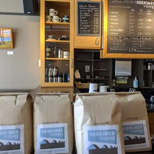 coffee bags on a counter