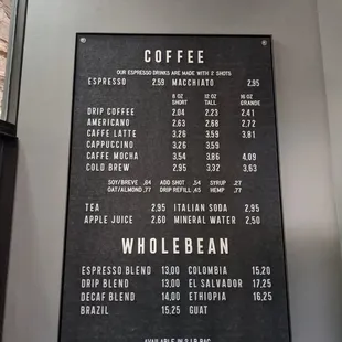 a menu for herkimer coffee