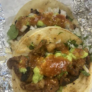 Pork and chorizo tacos