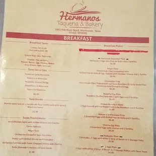 Breakfast Menu