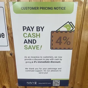 4% off if you pay with cash.