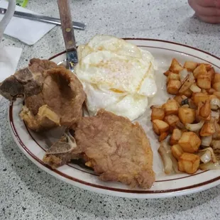 Pork chops &amp; eggs, $10.98.