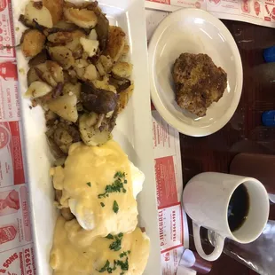 Eggs Benedict &amp; side of hot sausage (hot sausage only available on the weekends)