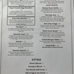 Sunday Brunch menu for Sunday. No dinner offerings till they open again for Tuesday dinner.