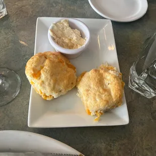 Cheddar biscuits with hot honey butter