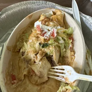 a plate of food with a fork