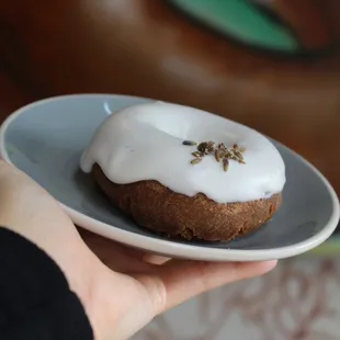 Vegan lavender donuts available on weekends