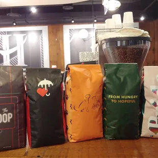 a variety of coffee bags