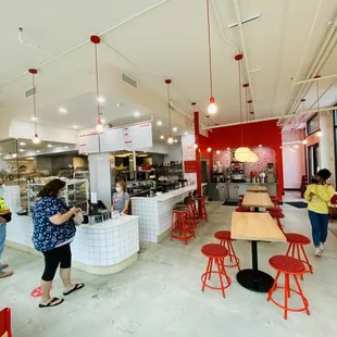 Restaurant indoor seating and checkout counter