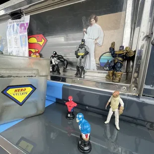 various action figures on display