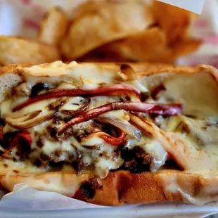 Philly Cheesesteak sandwich. Enormous portion! Very delicious!