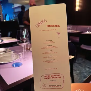 Cocktail menu