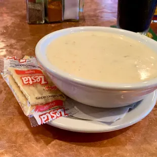 Seafood chowder special. Nothing special. Stick with the Onion Soup.