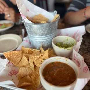 Chips, salsa, guac appetizer