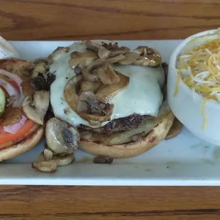 Mushroom/Monterey Jack burger