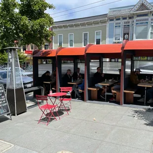 Our new patio with booths that seat 6 comfortably