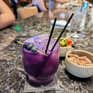 Lilac cocktail at the hotel bar. $16. Cathead vodka, creme de violette, blueberry, lychee, yuzu.