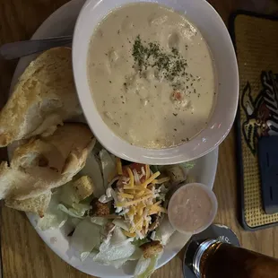 Potato and bacon soup with side salad