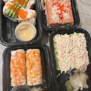 a variety of sushi and rolls