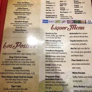 Dessert/ Drinks menu