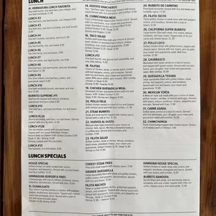 a menu for a restaurant