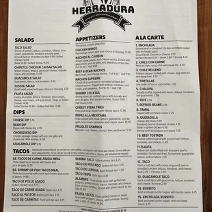 a menu for a mexican restaurant