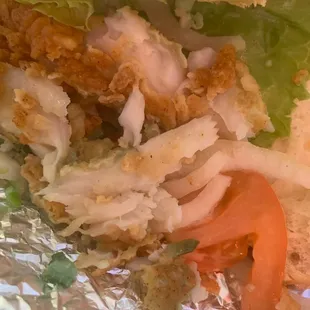 This is supposed to be catfish but it&apos;s like a sponge, there&apos;s no flake in the texture same with the chicken