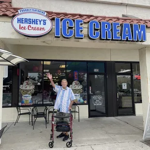 Dad is happy to out for ice cream today.