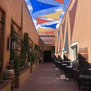 Entrance and outdoor seating.