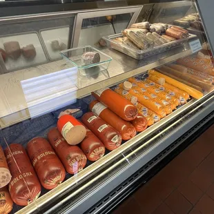 a display of sausages