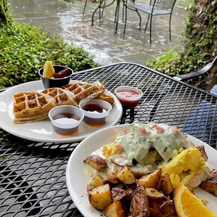 Pecan Belgium Waffles and Cheesy B.E.A.T