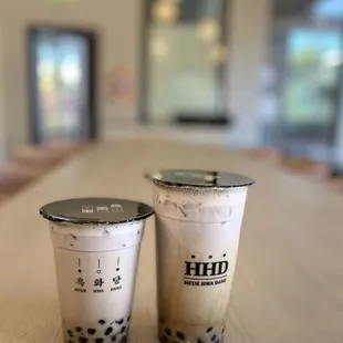 Regular and Large Brown Sugar Taro Milk Tea with Tapioca Pearls