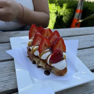 Strawberry with brown sugar syrup croffle