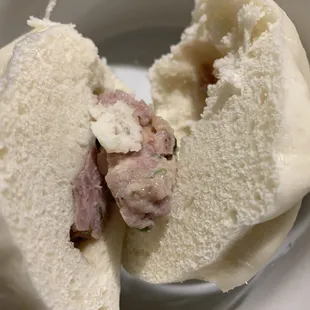 Veggie &amp; Pork Steamed Buns. NOT very good cause NOT A LOT OF VEGETABLES AND THE PORK WASN'T Fully COOKED‍, I'd say.