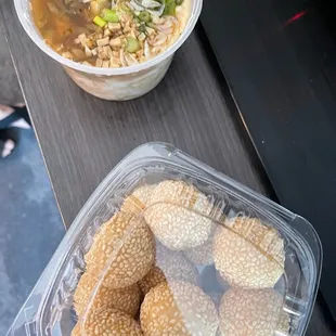 a bowl of noodles and a bowl of soup