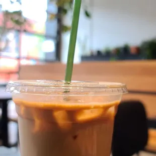 Vanilla latte on draft.