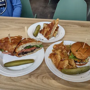 Kimchi grilled cheese, tempeh burger, roasted mushroom Sammie.