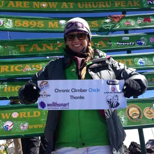 One of our joys is giving back....here's our sponsored athlete Chronic Climber Chick atop Mt Kilimanjaro in Africa!